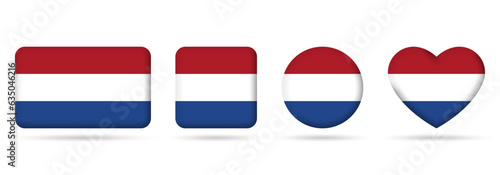 Netherlands, Holland flag icon or badge set. Dutch square, heart and circle national symbol or banner. Vector illustration.