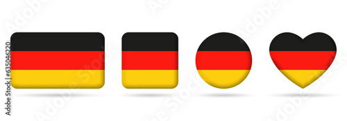 Germany flag icon or badge set. German square  heart and circle national symbol or banner. Vector illustration.