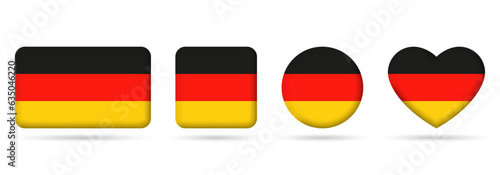 Germany flag icon or badge set. German square, heart and circle national symbol or banner. Vector illustration.
