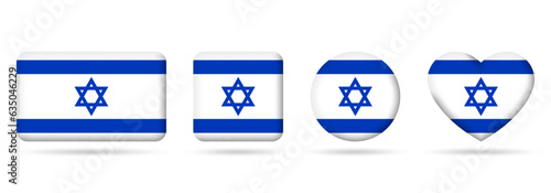 Israel flag icon or badge set. Israeli square, heart and circle national symbol or banner. Vector illustration.