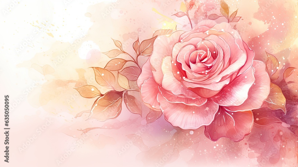 Elegant pink rose flower watercolour background, copy space Elegant pink rose flower watercolour background, copy space