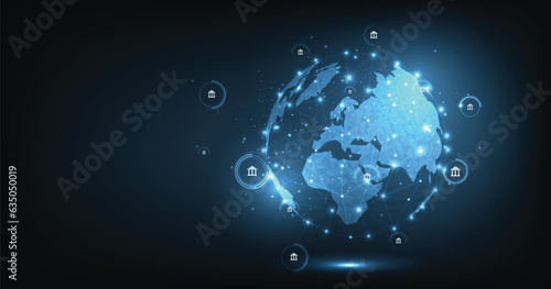 Transactions between banks. International payment system. Financial information exchange, swift. Currency exchange money transfer concept.	