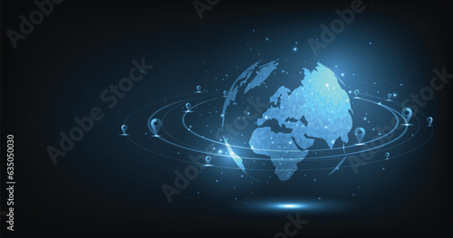 Concept image of GPS positioning system in the global.Image pin GPS on the world map. vector illustration EPS 10.	