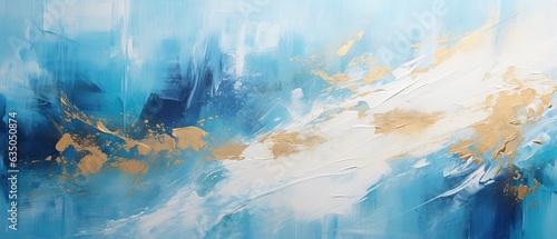 abstract rough blue white gold art painting texture with oil brushstroke, Generative AI © khwanchai