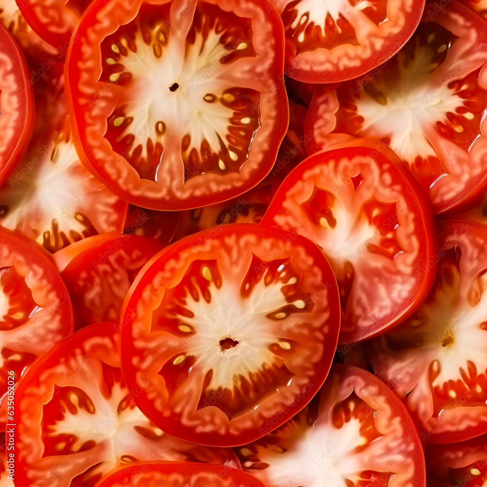 Fresh delicious tomato slices to use as a background. Seamless or repeatable texture. Fresh delicious tomato slices to use as a background. Seamless or repeatable texture.
