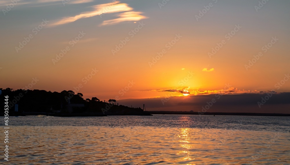 Sunset in the bay, sea, ocean, river, background