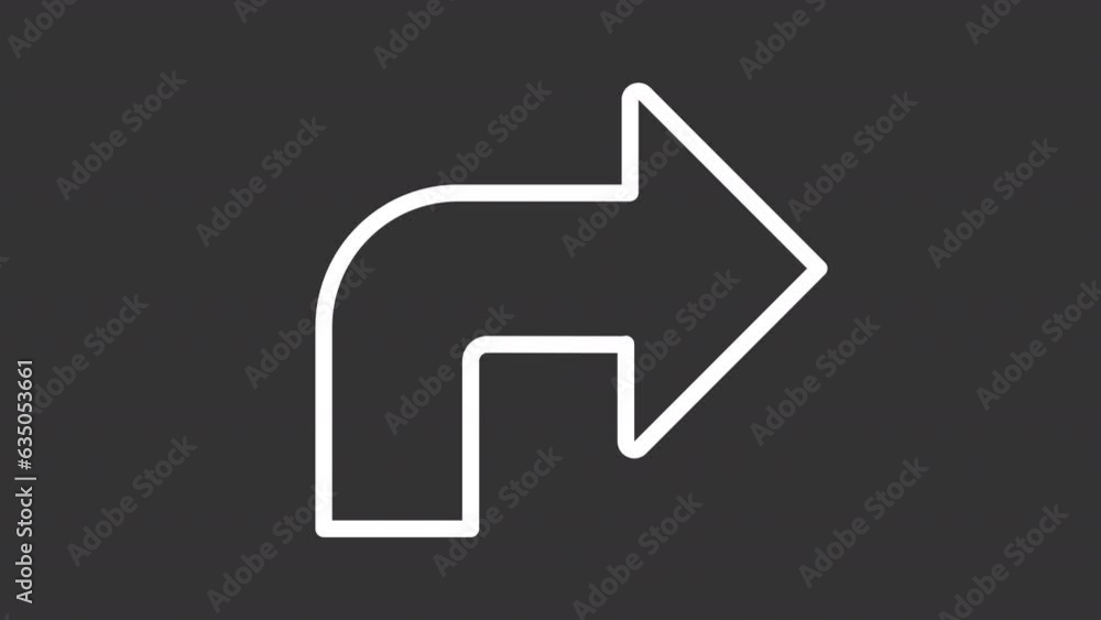 White icon animation of sharp right turn arrow, HD video with transparent background, seamless loop 4K video, road directional sign. White icon animation of sharp right turn arrow, HD video with transparent background, seamless loop 4K video, road directional sign.