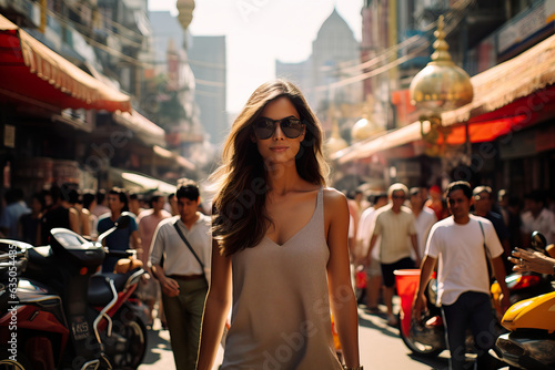  Curious Tourist Exploring Vibrant Streets of Bangkok. Generative Ai © Dangubic