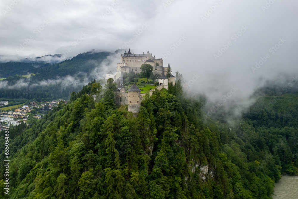 Aerial summer view of Burg Hohenwerfen castle, Salzburg, Austria