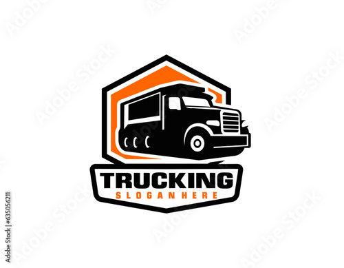 Dump trucking company logo design. Tipper truck logo vector isolated. Ready made logo template set vector isolated
