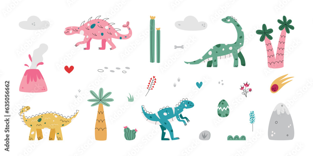 Flat hand drawn vector illustrations of prehistoric era Flat hand drawn vector illustrations of prehistoric era