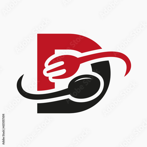 Letter D Restaurant Logo Combined with Fork and Spoon Icon