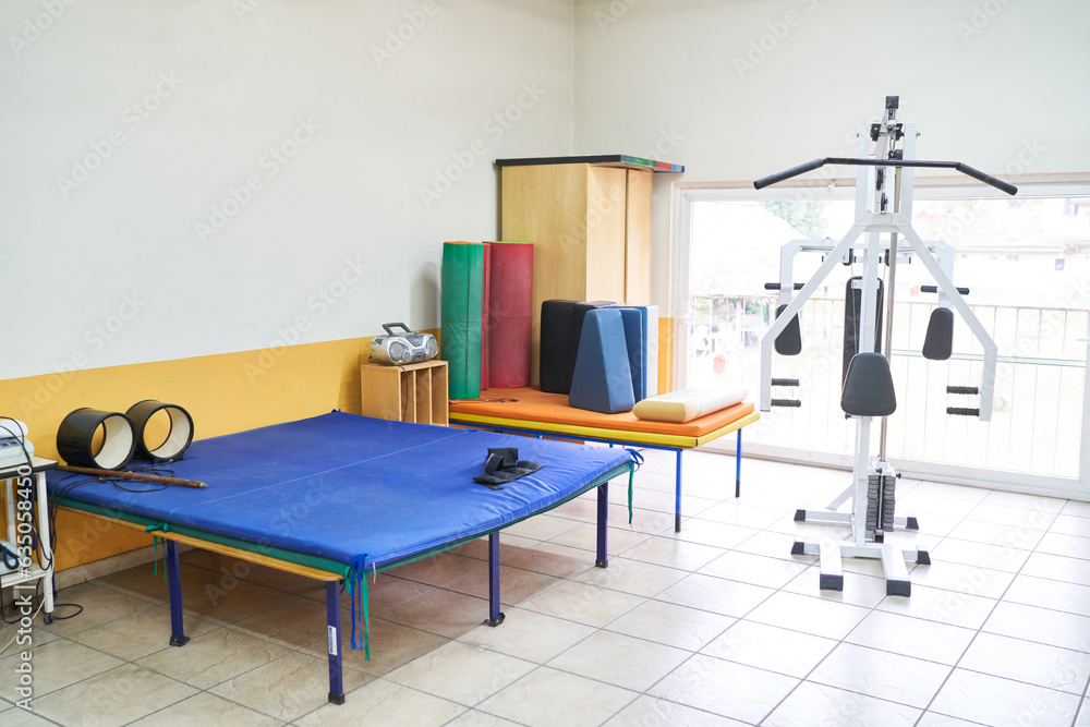 Bed and exercise equipment in rehabilitation center Bed and exercise equipment in rehabilitation center