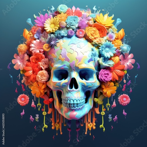 cute halloween skull decorated bright colourful flowers