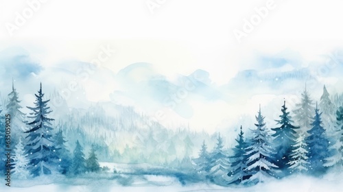 watercolour blue white landscape of foggy forest © Ирина Рычко