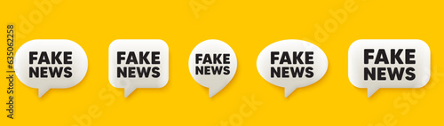 Fake news tag. 3d chat speech bubbles set. Media newspaper sign. Daily information symbol. Fake news talk speech message. Talk box infographics. Vector