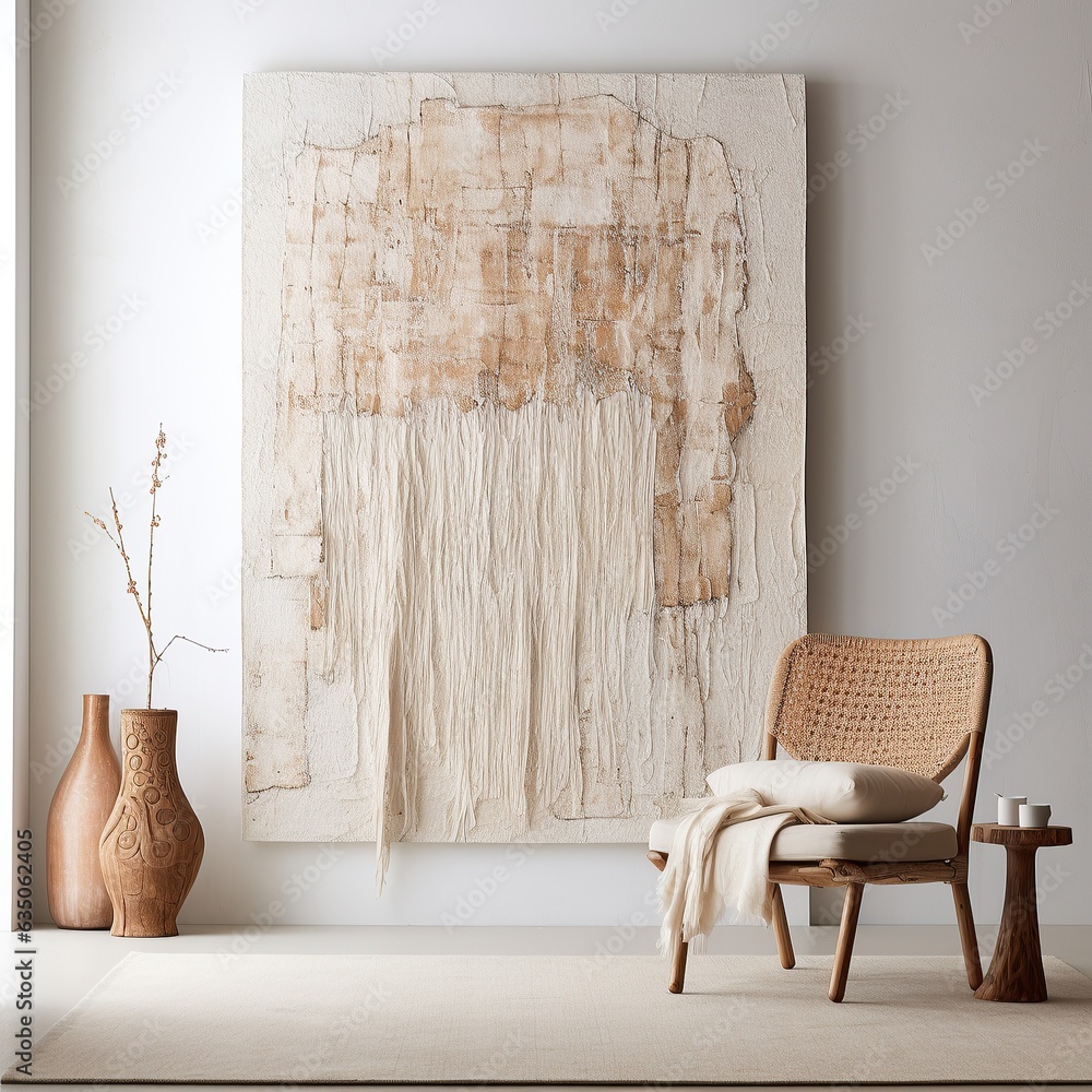Φωτογραφία An interior design of minimal furniture, art, and wallpaper creates a stylish at