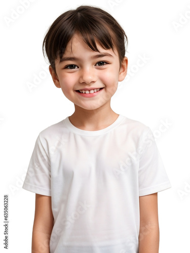 Kid wearing a white shirt smiling and looking at the camera, Happiness concept, isolated, transparent background, no background. PNG.