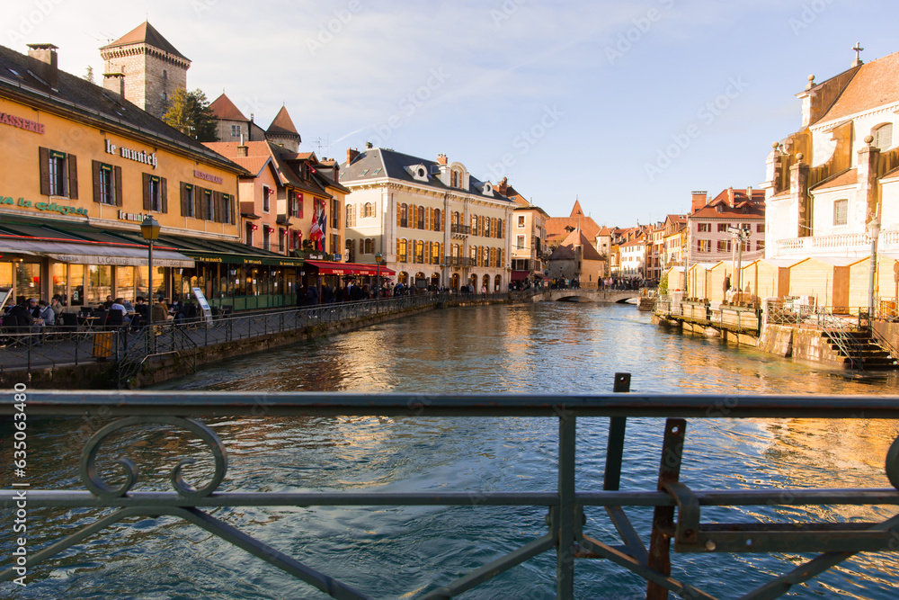 Annecy. FRANCE. View of the river Thiou flowing through the city of Annecy