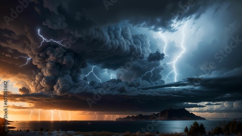 The Ominous Unfolding Drama of Nature's Spectacular Lightning Storm ai generated