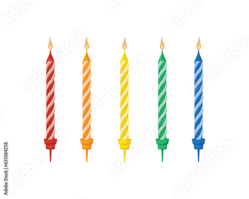 Candles. Festive candles for the cake. Colorful wax candles for birthday. Vector illustration