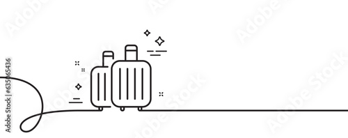 Baggage line icon. Continuous one line with curl. Travel luggage sign. Journey bag claim symbol. Baggage single outline ribbon. Loop curve pattern. Vector