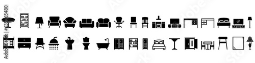 Furniture black icons Vector set. Furniture illustration symbol collection.