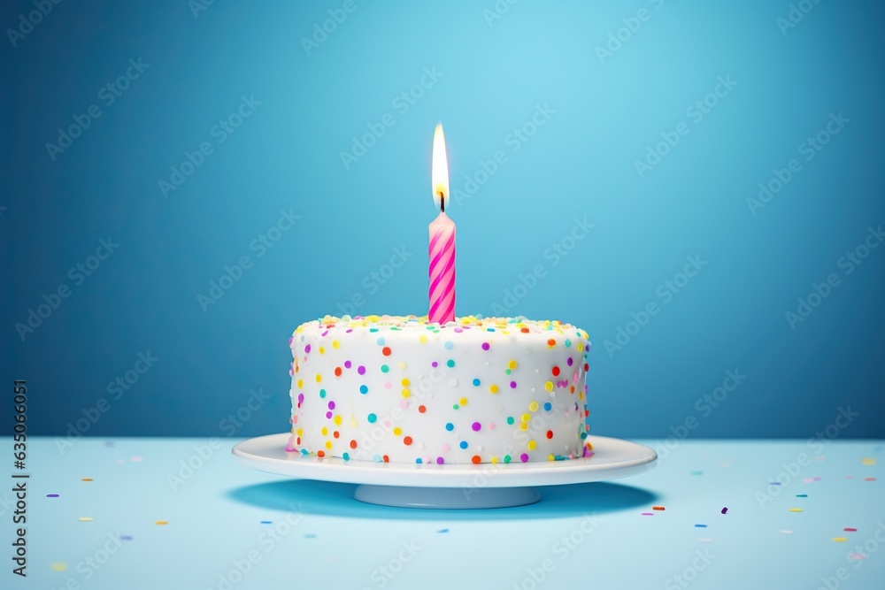 Birthday Cake Against Light Blue Backdrop Birthday Cake Against Light Blue Backdrop