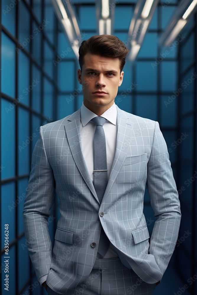 Male model posing in a gray suit Male model posing in a gray suit
