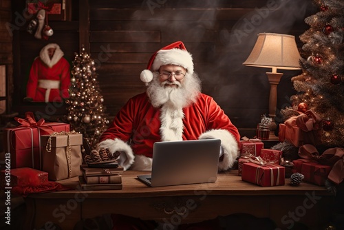 Santa Claus Embracing Technology in Winter Night's Workshop