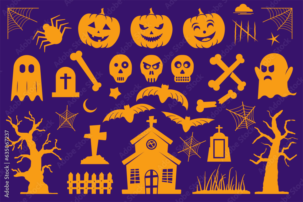A Set of Halloween Silhouettes Vector Graphic Template
