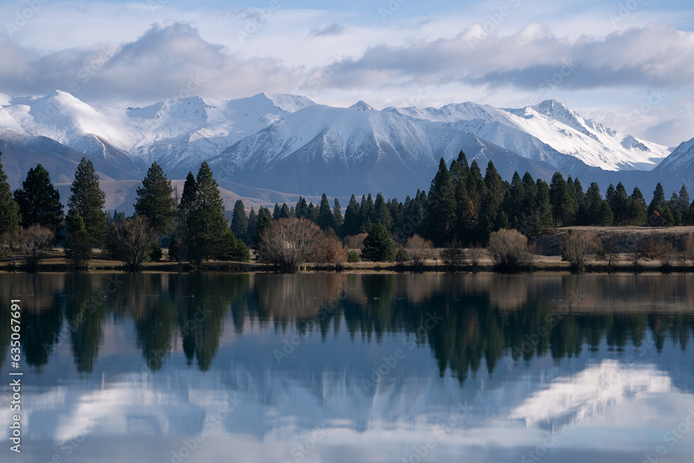 New Zealand Twizel landscape in the winter with lake and mountains