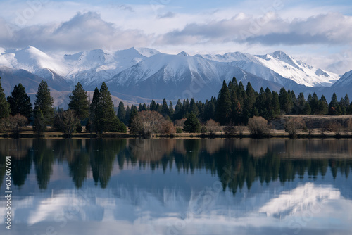 New Zealand Twizel landscape in the winter with lake and mountains