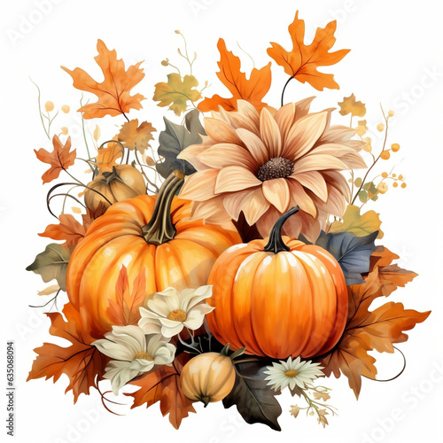 Autumn Harvest  Vibrant Watercolor Pumpkins   Floral Designs