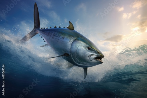 tuna jumping out of water  ai generated