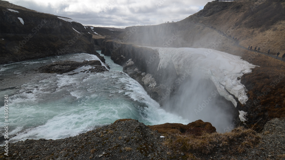 Tumultuous Waterfall Pouring Down at Gullfoss in Iceland