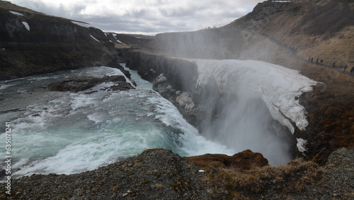 Tumultuous Waterfall Pouring Down at Gullfoss in Iceland