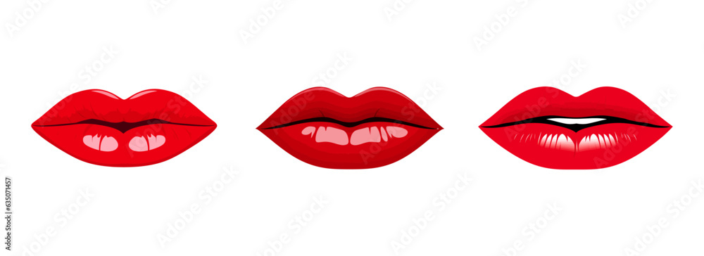 Set of female lips in a flat style on a white background. Vector illustration