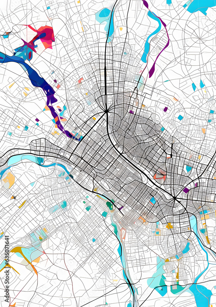 Fototapeta premium Colored City Map with Road Network, Detailed pointed map illustration