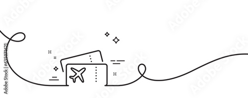 Boarding pass line icon. Continuous one line with curl. Airplane tickets sign. Check in flight symbol. Boarding pass single outline ribbon. Loop curve pattern. Vector
