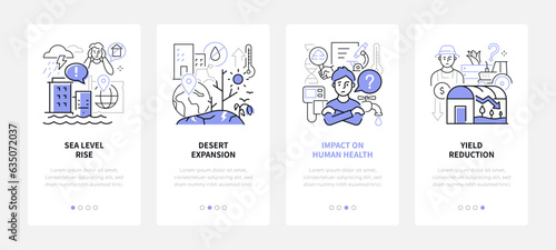 Natural disasters and health - line design style banners set