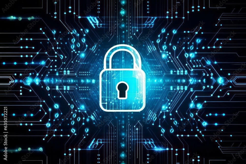Futuristic background with a padlock as a symbol of internet security and personal data protection. AI generated Futuristic background with a padlock as a symbol of internet security and personal data protection. AI generated
