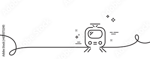 Train transport line icon. Continuous one line with curl. Public transportation sign. Tram symbol. Train single outline ribbon. Loop curve pattern. Vector