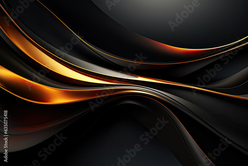 Luxury abstract background with golden lines on dark, modern black backdrop concept 3d style. 