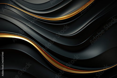 Luxury abstract background with golden lines on dark, modern black backdrop concept 3d style.