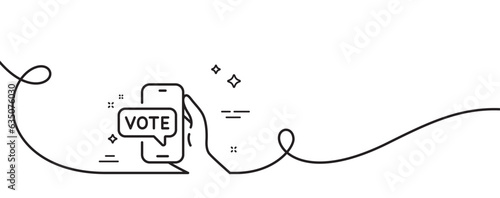 Online voting line icon. Continuous one line with curl. Internet vote sign. Web election symbol. Online voting single outline ribbon. Loop curve pattern. Vector