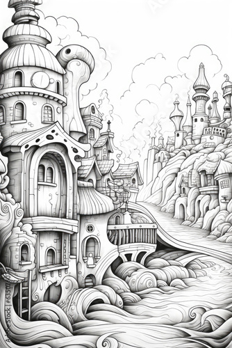 ancient castle in the city  coloring page for adults