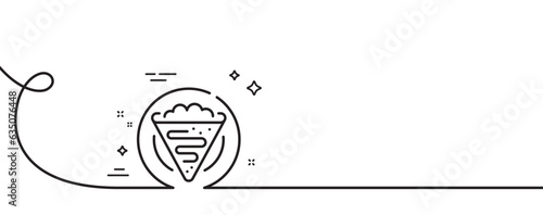 Crepe line icon. Continuous one line with curl. Pancake on plate sign. Sweet dessert food symbol. Crepe single outline ribbon. Loop curve pattern. Vector