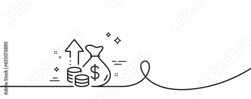 Inflation line icon. Continuous one line with curl. Growth or Increase price sign. Change money symbol. Inflation single outline ribbon. Loop curve pattern. Vector