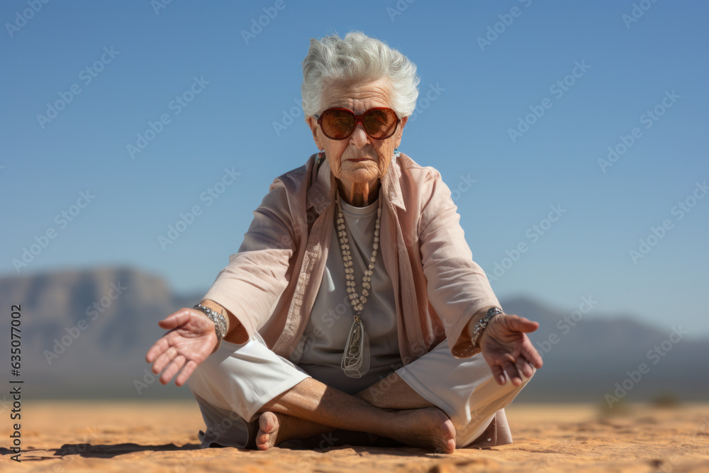 old woman doing yoga